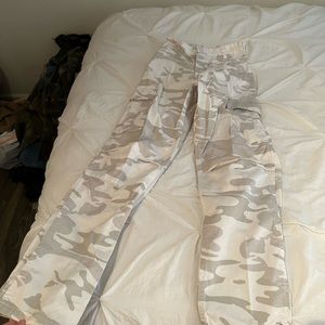 White and gray camo cargos
